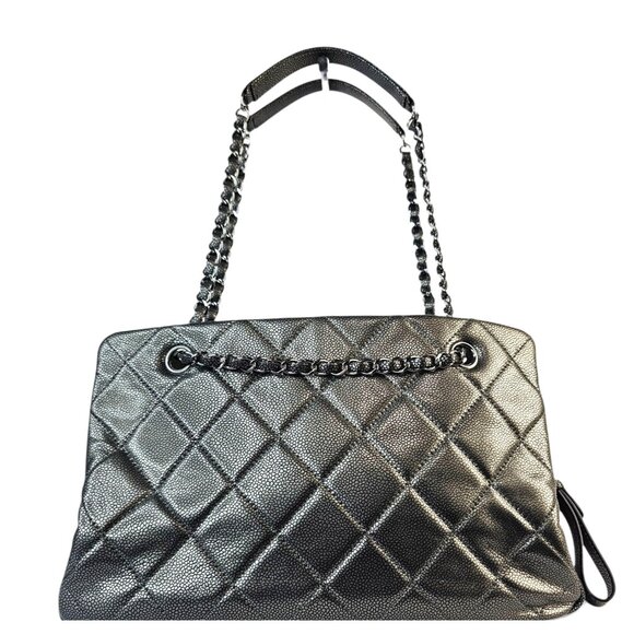 CHANEL Timeless CC Leather Chain Shopper Tote Bag Shoulder Metallic Grey Pewter - Picture 4 of 12